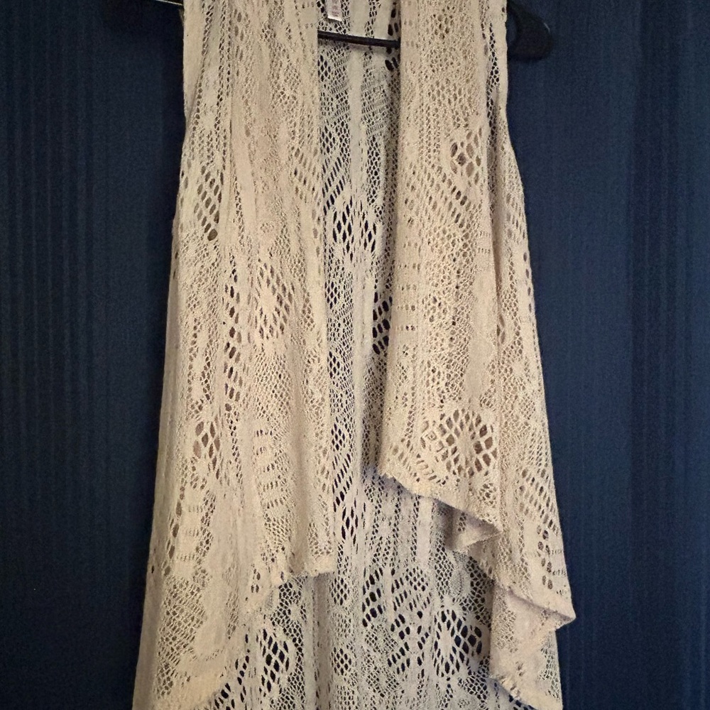 Xhilaration Cream Open Crochet Layering Vest